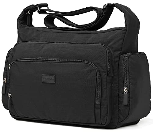 KAIERWOKE Crossbody Handbags for Women with Anti theft Casual Multi Pocket Shoulder Bag Nylon Travel Purse (SMALL-BLACK)