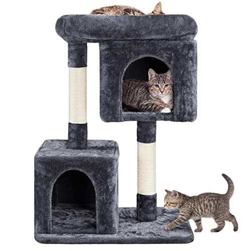 Yaheetech 33.5in Cat Tree Tower for Indoor Cats w/2 Cozy Plush Condos, Oversized Perch & Sisal Scratching Posts, Stable Cat Stand House for Large Cats & Pets