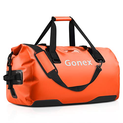 Gonex 80L Extra Large Waterproof Duffle Travel Dry Duffel Bag Heavy Duty Bag with Durable Straps & Handles for Kayaking Paddleboarding Boating Rafting Fishing Orange