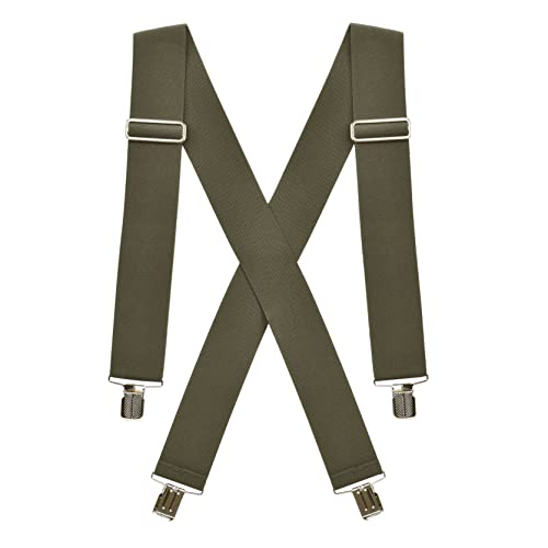 Hold’Em X-Back Men’s Suspenders, Adjustable and Stretchable Suspenders for Men, Durable Straight Clip-On Suspenders, Clothing Accessories for Casual and Formal Outfits, Olive
