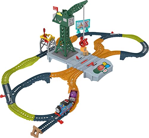 Thomas & Friends Motorized Train Set, Talking Cranky Delivery Set, Talking Crane & Battery Powered Toy Train with Songs & Sounds
