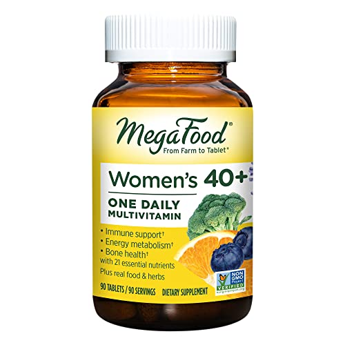 MegaFood Women's 40+ One Daily Multivitamin for Women with Vitamin B12, Vitamin B6, Vitamin C, Vitamin D, Zinc & Iron - Plus Real Food - Immune Support - Bone Health - Non-GMO - Vegetarian - 90 Tabs