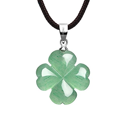 iSTONE Four Leaf Clover Necklace,Made with Green Aventurine for Faith Hope Love and Luck 18 Inch Rope Chain St. Patrick's Day