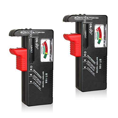 VTECHOLOGY 2Pcs Battery Tester Checker, Universal Battery Checker Model BT-168for AA AAA C D 9V 1.5V Button Cell Batteries Smal Electrical Equipment (Requires No Battery for Operating)