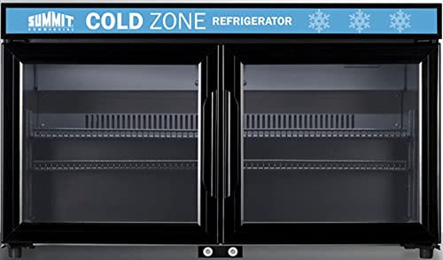 Summit Appliance SCR3502DLL Countertop Shallow Depth Single-Zone Commercial Refrigerator for Freestanding Use with French Glass Doors, Black Cabinet, Front Locks, and LED Lighting