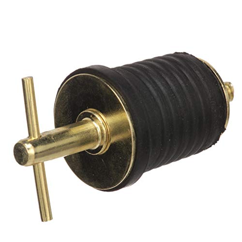 Attwood 11587-4 T-Handle Drain Plug, for 1-Inch-Diameter Drains, Locks in Place, Brass-Plated Handle