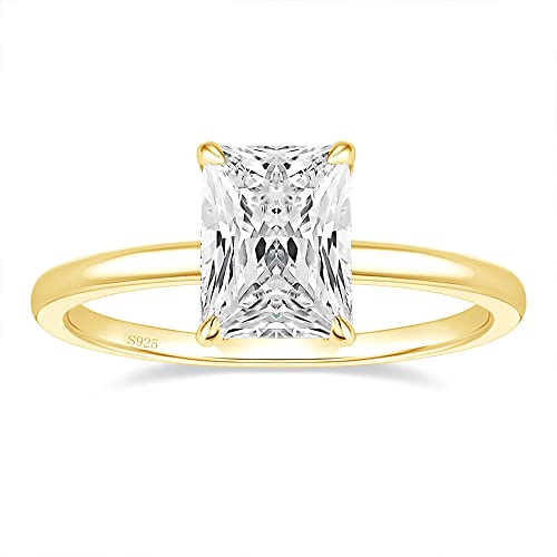 EAMTI 3CT 925 Sterling Silver Gold Engagement Rings Radiant Cut Solitaire Cubic Zirconia CZ Wedding Promise Rings for Her Wedding Bands for Women Size 7