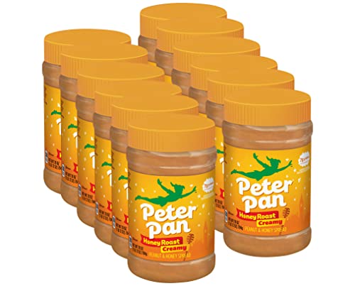 Peter Pan Creamy Honey Roast Peanut Butter Spread, Honey Peanut Butter Spread Made with Roasted Peanuts, Great for Peanut Butter and Jelly Sandwiches and Peanut Butter Snacks, 16.3 OZ Jar (Pack of 12)