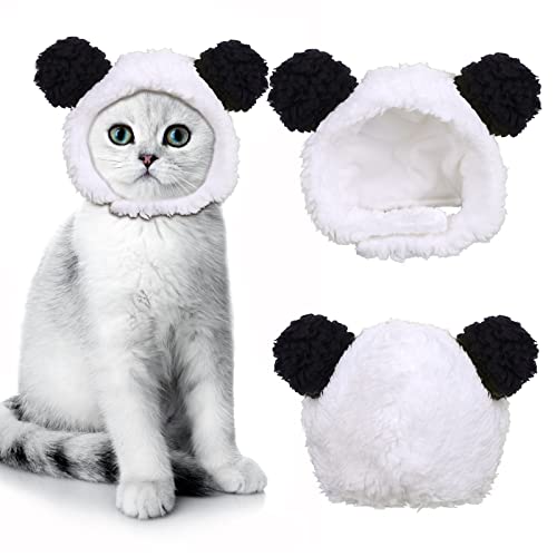 JOICEE Cute Cat Costume Warm Bear Hat for Cat Adjustable Soft Small Pet Headwear Bear Hat for Cat Puppy Dog (Black&White)