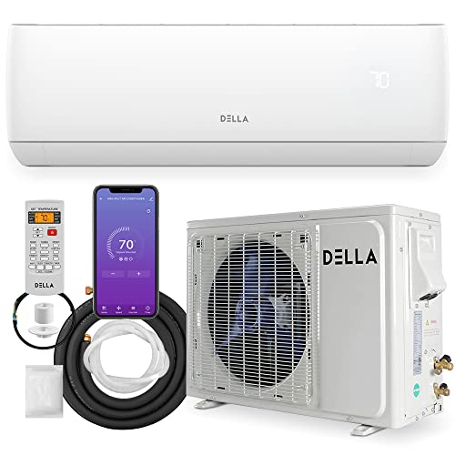 DELLA 12000 BTU Wifi Enabled Mini Split AC 17 SEER2 Cools Up to 550 Sq.Ft ,208-230V, Works with Alexa, Air Conditioner & Heater with 1 Ton Pre-Charged Heat Pump (R32 Refrigerant) (JA Series)