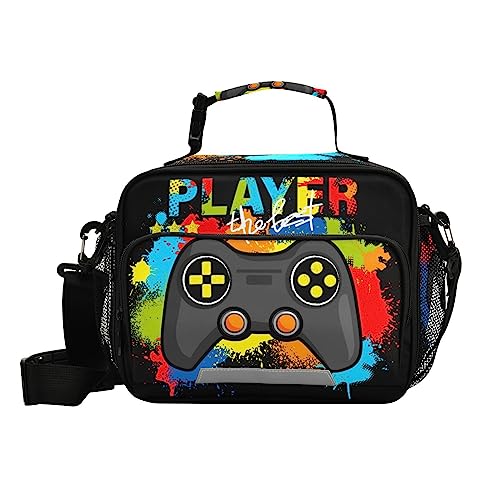 Game Joystick Player Lunch Bag for Women Men Gamepad Console Controller Insulated Cooler Tote Bag with Adjustable Shoulder Strap Large Capacity Reusable Leakproof Picnic Lunch Box Outdoor for Adult Of