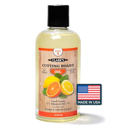 CLARK'S Cutting Board Oil - Food Grade Mineral Oil for Cutting Board - Enriched with Lemon and Orange Oils - Butcher Block Oil and Conditioner - Mineral Oil - Restores and Protects All Wood - 12oz