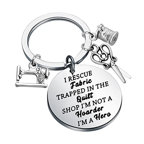 Lywjyb Birdgot Seamstrss Gift for Women I Rescue Fabric Trapped In The Quilt Shop Tailor Keychain (The Quilt Shop ky)