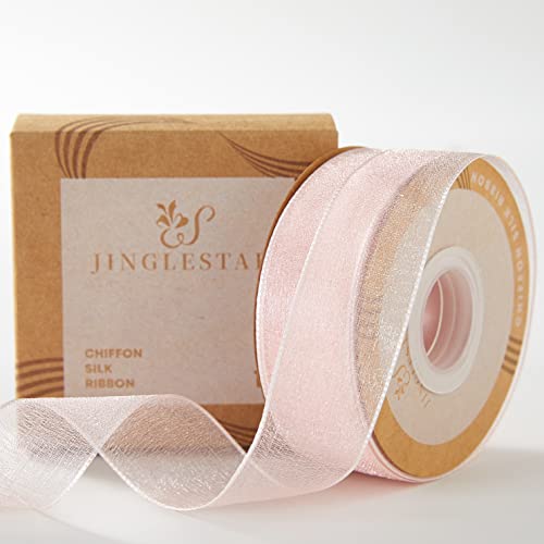 JINGLESTAR 1 Inch Wide Sheer Chiffon Ribbon - Pearl Silk Woven Ribbon Suitable for Gift Wrapping, Wedding Decor, Home Decor, Girl Hair Accessories Handmade DIY (25 Yards/roll) (Baby Pink)
