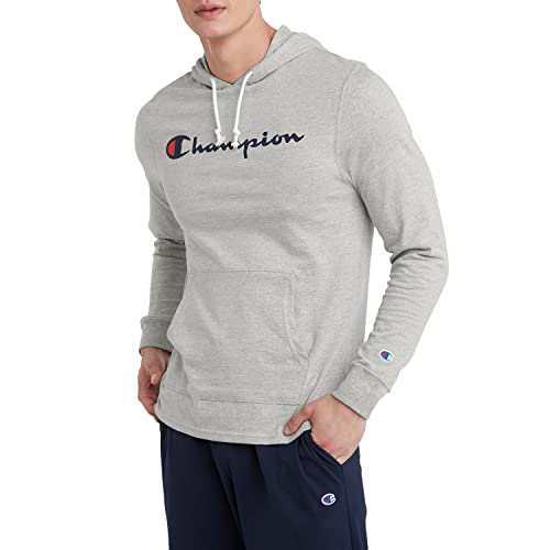 Champion, Midweight, Soft and Comfortable T-Shirt Hoodie for Men, Oxford Gray Script, Large