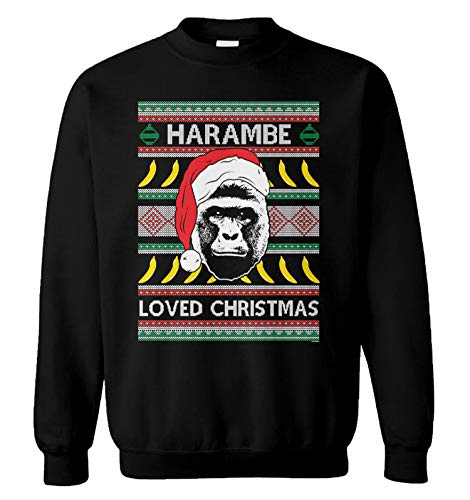 Haase Unlimited Harambe Loved Christmas - RIP Gorilla Meme Unisex Crewneck Sweatshirt (Black, Medium)
