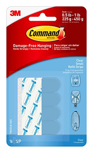 Command Small Refill Adhesive Strips, Damage Free Hanging Wall Adhesive Strips for Small Indoor Wall Hooks, No Tools Removable Adhesive Strips for Living Spaces, 16 Clear Command Strips