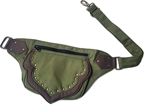 Cotton Waistbag Travel Utility Belt Unisex Cotton Waist Pack Money Belt Hip Bag Fanny Pack Bumbag Travel Hiking Utility Belt (Green)