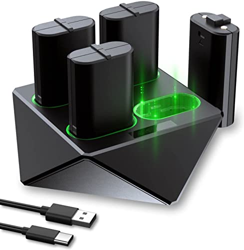 Rechargeable Battery Packs for Xbox One/Xbox 1 S/X/Elite/Xbox Series X|S Controller,Charger Station with 4pcs 1200 mAh Battery Accessory Kit and a Charging Cord