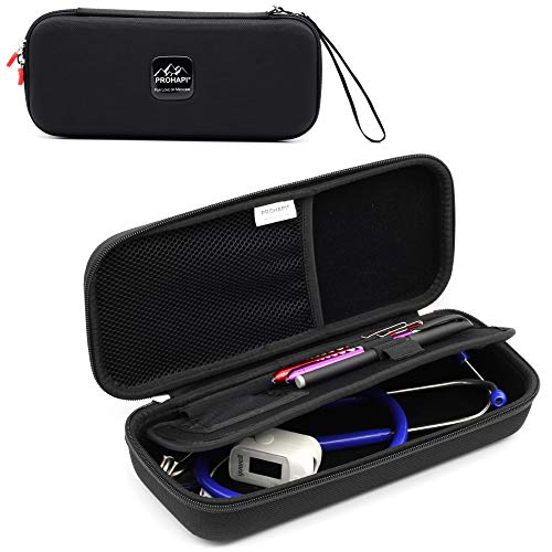 PROHAPI Hard Stethoscope Case, Large Stethoscope Carrying Case with ID Slot, Compatible with 3M Littmann/ADC/Omron/MDF Stethoscope Includes Mesh Pocket for Nurse Accessories (Black)