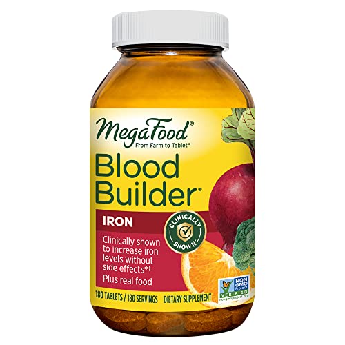 MegaFood Blood Builder - Iron Supplement Clinically Shown to Increase Iron Levels without Side Effects - Iron Supplement for Women with Vitamin C, Vitamin B12 and Folic Acid - Vegan - 180 Tabs