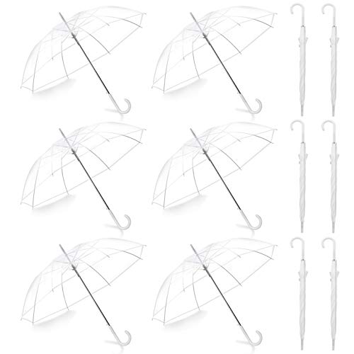 Liberty Imports Pack of 12 Wedding Style Stick Umbrellas 46' Large Canopy Windproof Auto Open J Hook Handle in Bulk (Crystal Clear)