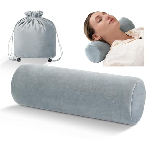 urnexttour Neck Pillow Memory Foam Cervical Round Roll Pillows for Pain Relief Firm Neck Brace Lumbar Pillow Grey 13.3 x 4.7 Inches