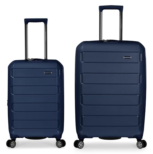 Traveler's Choice Pagosa Indestructible Hardshell Expandable Spinner Luggage, Navy, 2 Piece Set