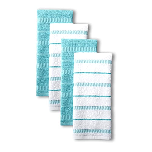 KitchenAid Albany Kitchen Towel 4-Pack Set, Aqua/White, 16'x26'