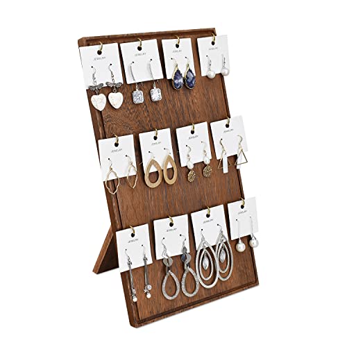 Ikee Design Wooden Jewelry Display Stand with 12 hooks, Earring Display with Hooks, Bracelet Display,Earring Display Stand for Selling,7.8W x 7.8D x 15.9H in, Brown Color