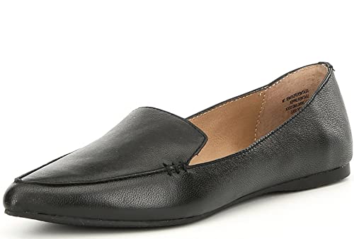 Steve Madden Women's Feather Ballet Flat, Black Leather, 8.5 Wide