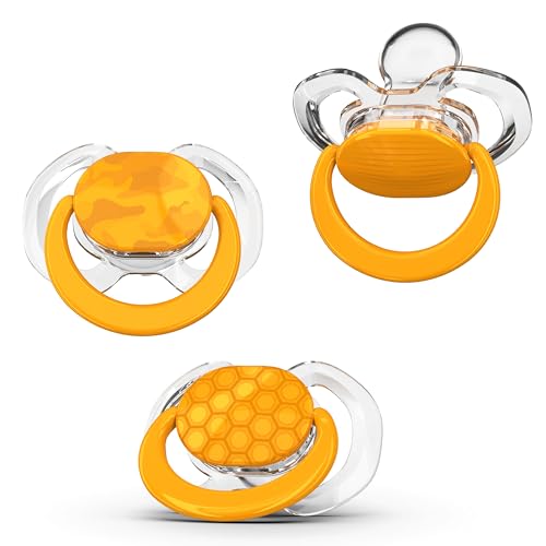 Smilo Baby Pacifier with Orthodontic Design for Healthy Dental Development - Stage 1 for Babies 0-3 Months - Pack of 3X 100% Silicone Newborn Pacifiers BPA Free - Orange
