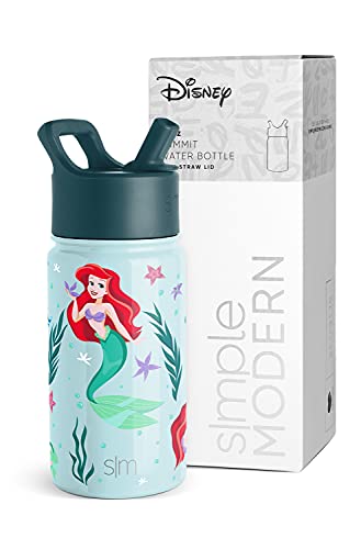 Simple Modern Disney The Little Mermaid Ariel Kids Water Bottle with Straw Lid | Reusable Insulated Stainless Steel Cup for School | Summit Collection | 14oz, The Little Mermaid Ariel's Treasures