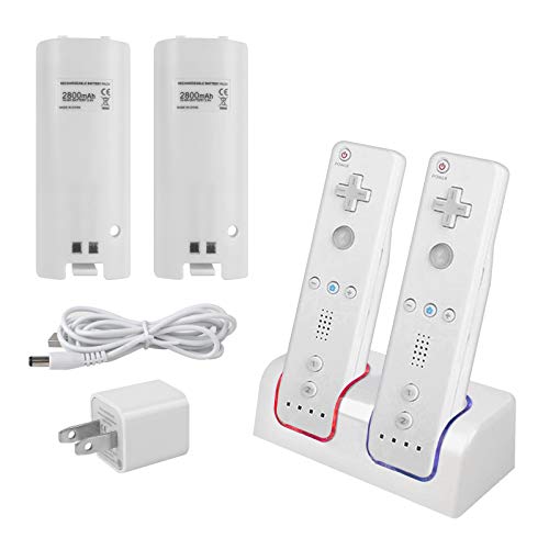 Kulannder Wii Remote Battery Charger(Free USB Wall Charger+Lengthened Cord) Dual Charging Station Dock with Two Rechargeable Capacity Increased Batteries for Wii/Wii U Game Remote Controller (White)