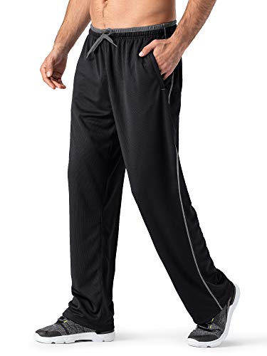 MAGNIVIT Men's Track Pants Open-Bottom Sweatpant Performance Active Pants Loose-Fit Black/Grey