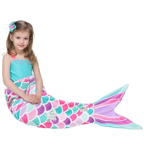 Mermaid Tail Blanket - Plush Mermaid Wearable Blanket for Girls Teens All Seasons Soft Flannel Snuggle Blanket Mermaid Scale Sleeping Bag 55' x 24' (Pink)