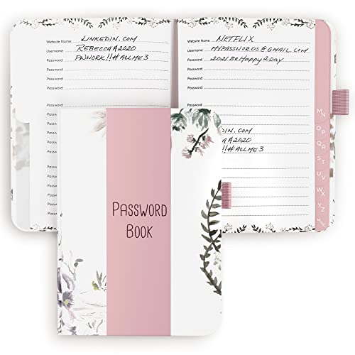 Simplified Floral Password Book with Alphabetical Tabs - Pocket Sized Internet Password Keeper For Seniors – The Perfect Notebook w/Address Sections Saves All Passwords and Recently Placed Orders
