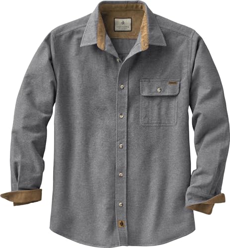 Legendary Whitetails Men's Flannel Shirt with Corduroy Cuffs, Charcoal Heather, X-Large