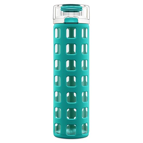Ello Syndicate Glass Water Bottle with One-Touch Flip Lid , Mint, 20-ounce