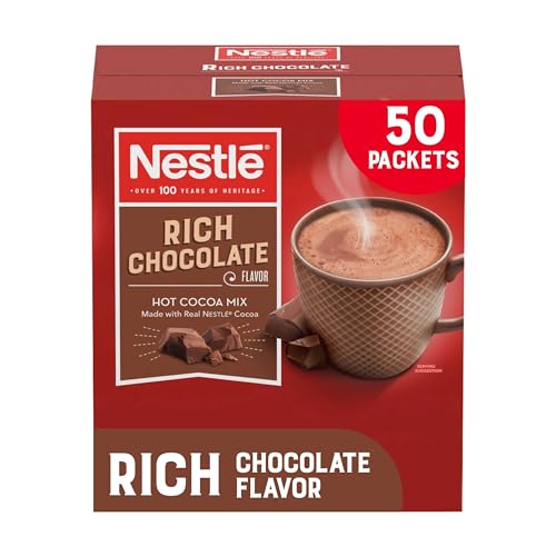 Nestle Hot Cocoa Chocolate Packets, Hot Cocoa Mix, Rich Chocolate Flavor, Made with Real Cocoa, 50 Count (0.71 Oz each), 35.5 Oz