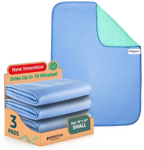 IMPROVIA Washable Underpads, 18' x 24' (Pack of 3) - Heavy Absorbency Reusable Incontinence Pads for Kids, Adults, Elderly, and Pets - Waterproof Protective Pad for Bed, Couch, Sofa, Furniture, Floor