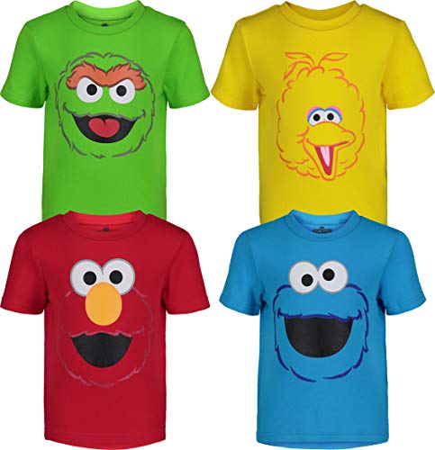 Sesame Street Toddler Boy Girl 4 Pack T-Shirts Elmo Oscar Big Bird Cookie Monster (3T)