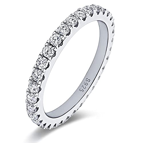 Bo.Dream 2.2mm Round Cubic Zirconia CZ Wedding Full Eternity Band Rings Sterling Silver Size 6.5