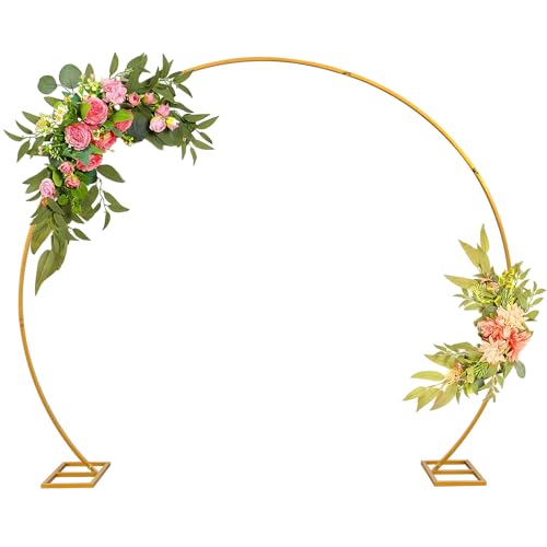 Suoedd 8FT Wedding Arch Round Backdrop Stand Gold Metal Circle Balloon Arch Frame Stand for Wedding Ceremony Birthday Party Bridal Shower Anniversary Candy Tables Christmas Decoration