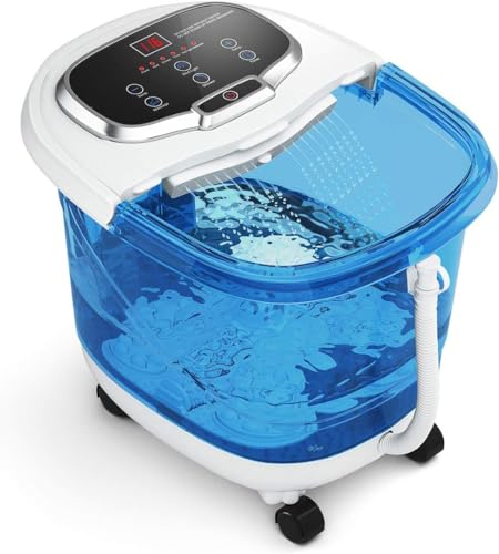 Giantex Foot Spa, Foot Spa Bath Massager with Heat, Adjustable Water Shower, Motorized Shiatsu Massage Balls, 2 Maize Rollers, Time & Temper Control, LED Display, Pedicure Foot Bath Soak Tub (Navy)