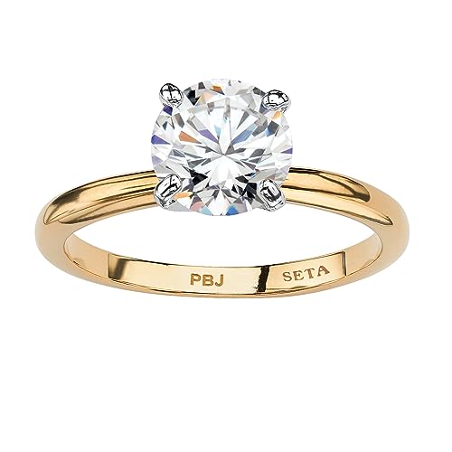PalmBeach Yellow Gold-Plated Platinum-Plated or Silvertone Round Cubic Zirconia Solitaire Engagement Ring Sizes 5-10 Size 7