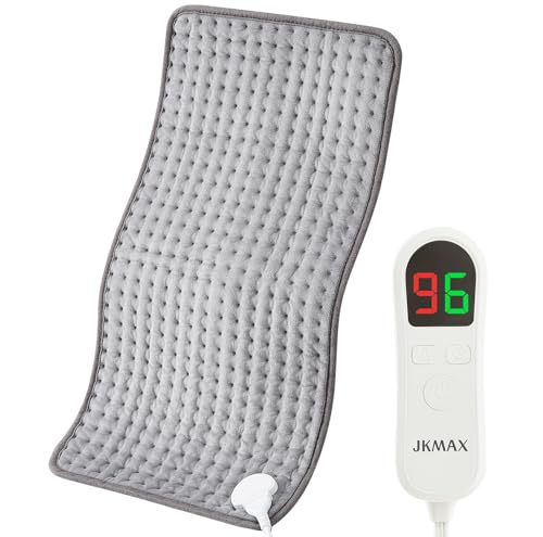 JKMAX Heating Pad for Back Pain Relief with Auto Shut-Off, 10 Heat Settings, Grey Pads Cramps LED Controller, Moist and Dry Therapy Neck, Shoulder, Machine-Washable, 12' x 24'