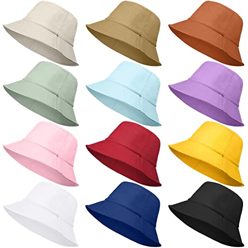 12 Pack Bucket Hat Bulk for Women Men Multicolor Sun Hat Packable Fishing Hats Travel Hat Summer Bucket Hat