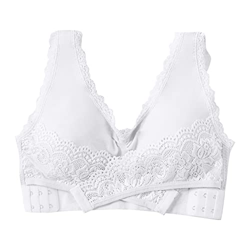 Deals of The Day Lightning Deals Womens Kendally Comfy Corset Bra Front Cross Side Buckle Lace Bras Wireless Push Up Lace Bras High Impact Sports Bras Cotton Bralettes for Women White M