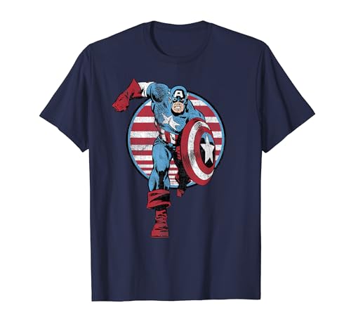 Marvel Avengers Retro Captain America Vintage Comic Circle T-Shirt